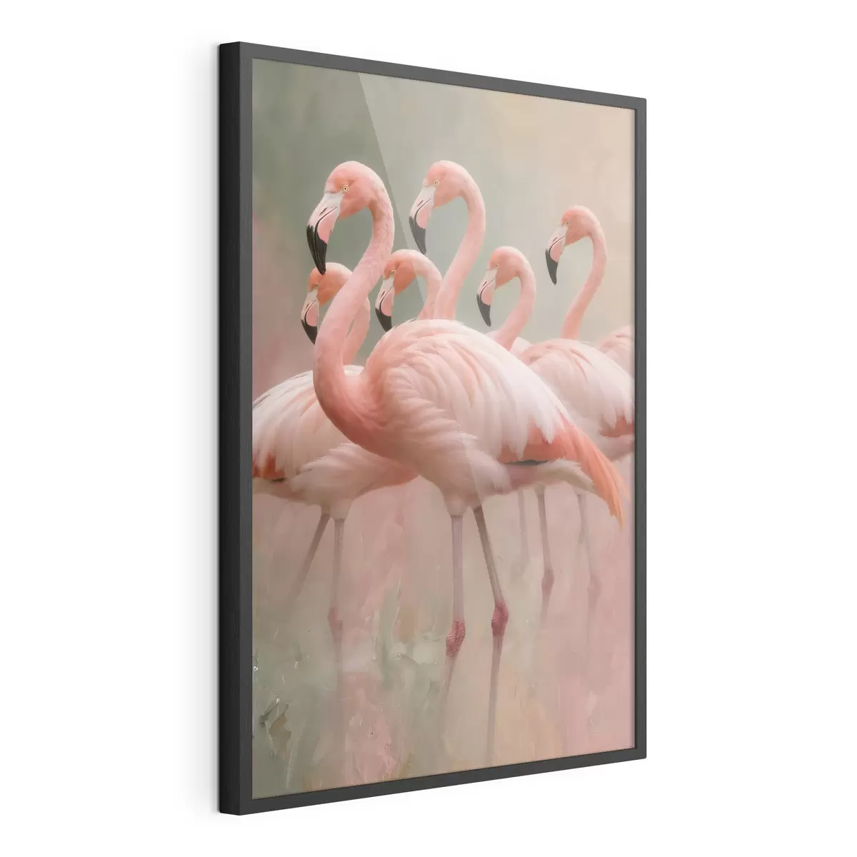 Affiche Portrait décoratif d'une volée de flamants roses dans un style pictural contemporain f49727