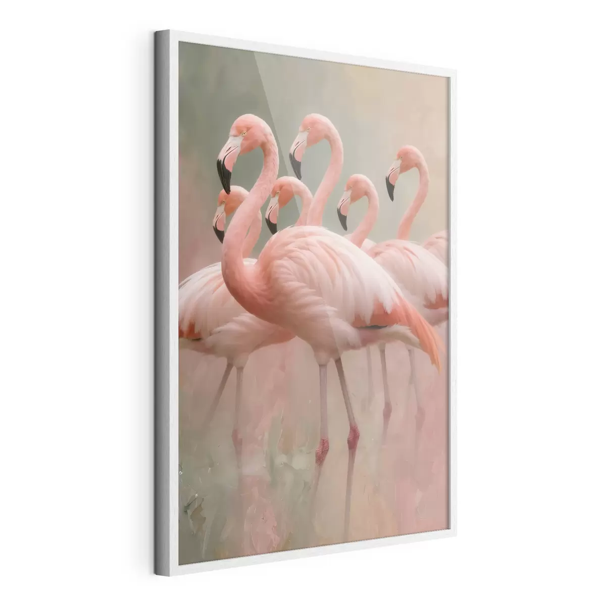 Affiche Portrait décoratif d'une volée de flamants roses dans un style pictural contemporain f49727