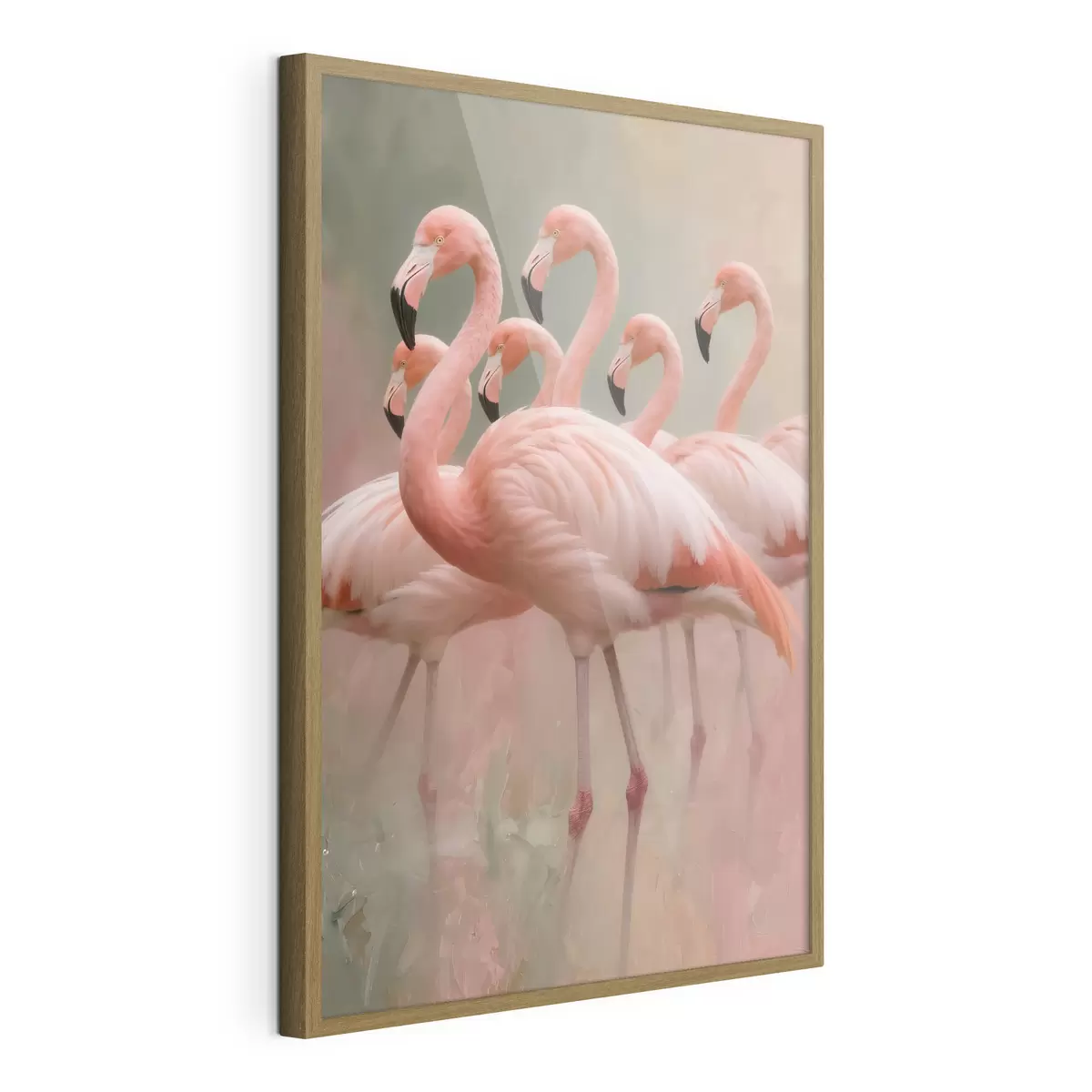 Affiche Portrait décoratif d'une volée de flamants roses dans un style pictural contemporain f49727