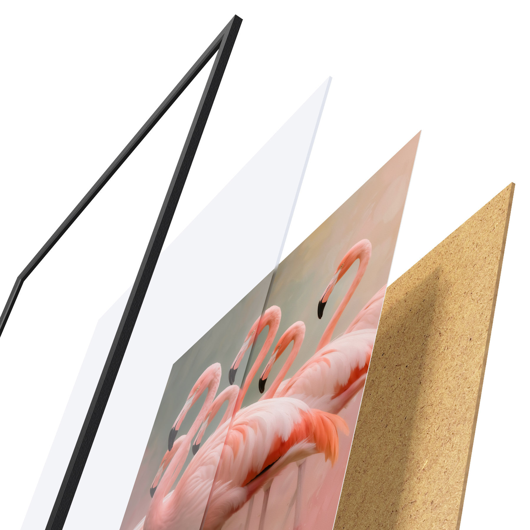 Affiche Portrait décoratif d'une volée de flamants roses dans un style pictural contemporain f49727