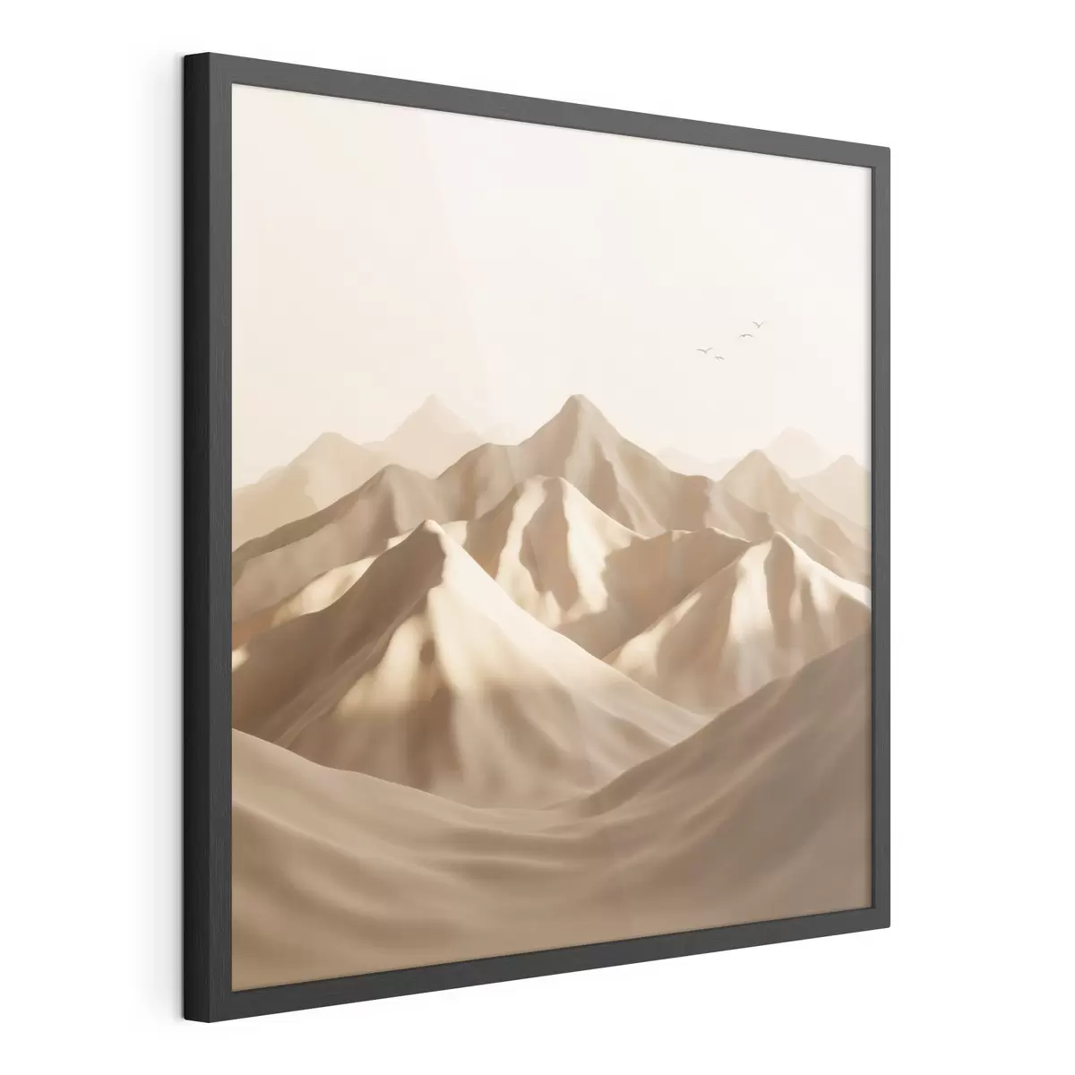 Poster Abstracte zandduinen met silhouetten van vogels in pasteltinten f49729