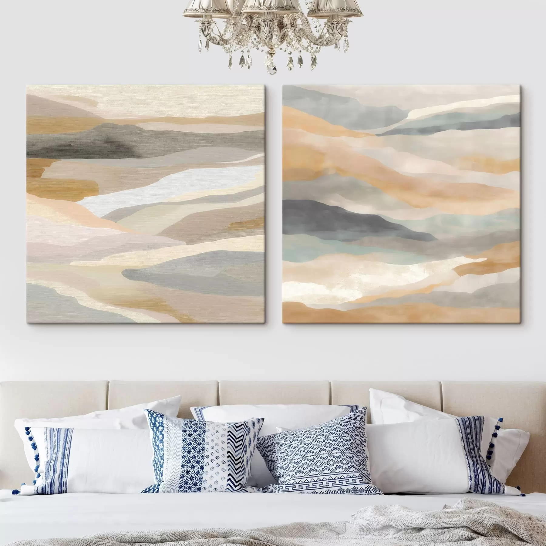  Peintures Des montagnes peintes à l'aquarelle avec des textures et des collines brumeuses, dans une palette de couleurs sobres m30650