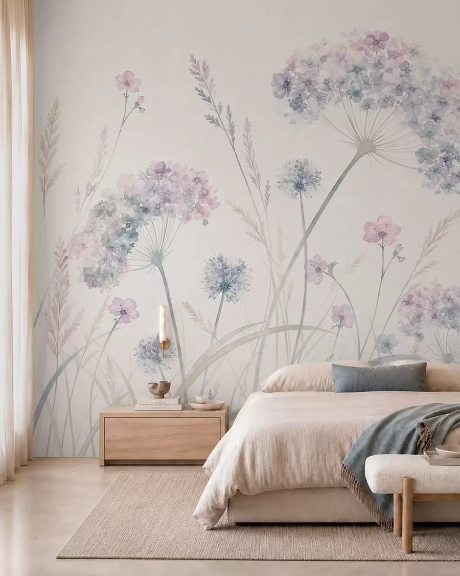 Fotobehang Blauwe weidebloemen w05731