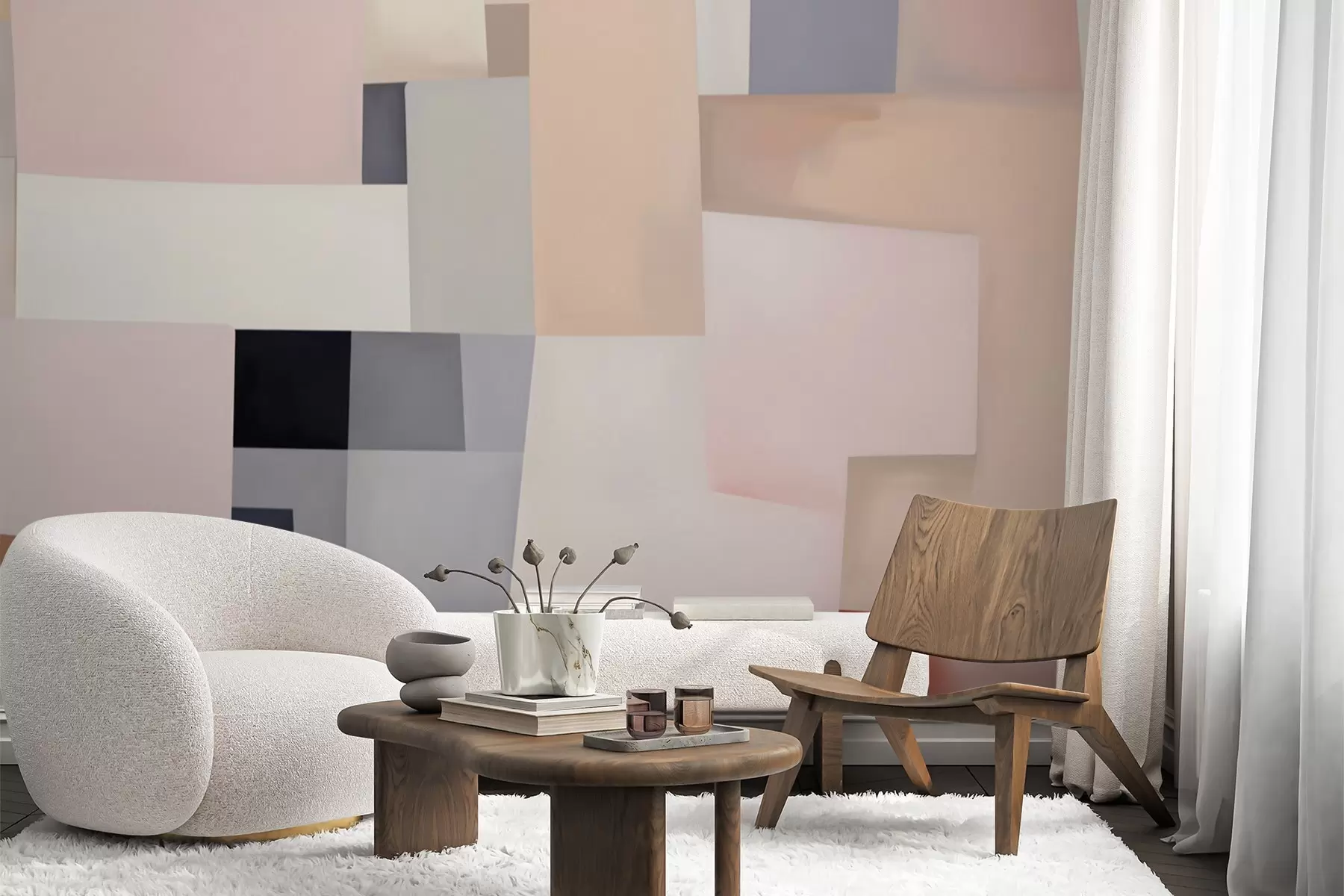 Fotobehang Geometrische abstractie met gesimuleerde onscherpte en textuur w05785