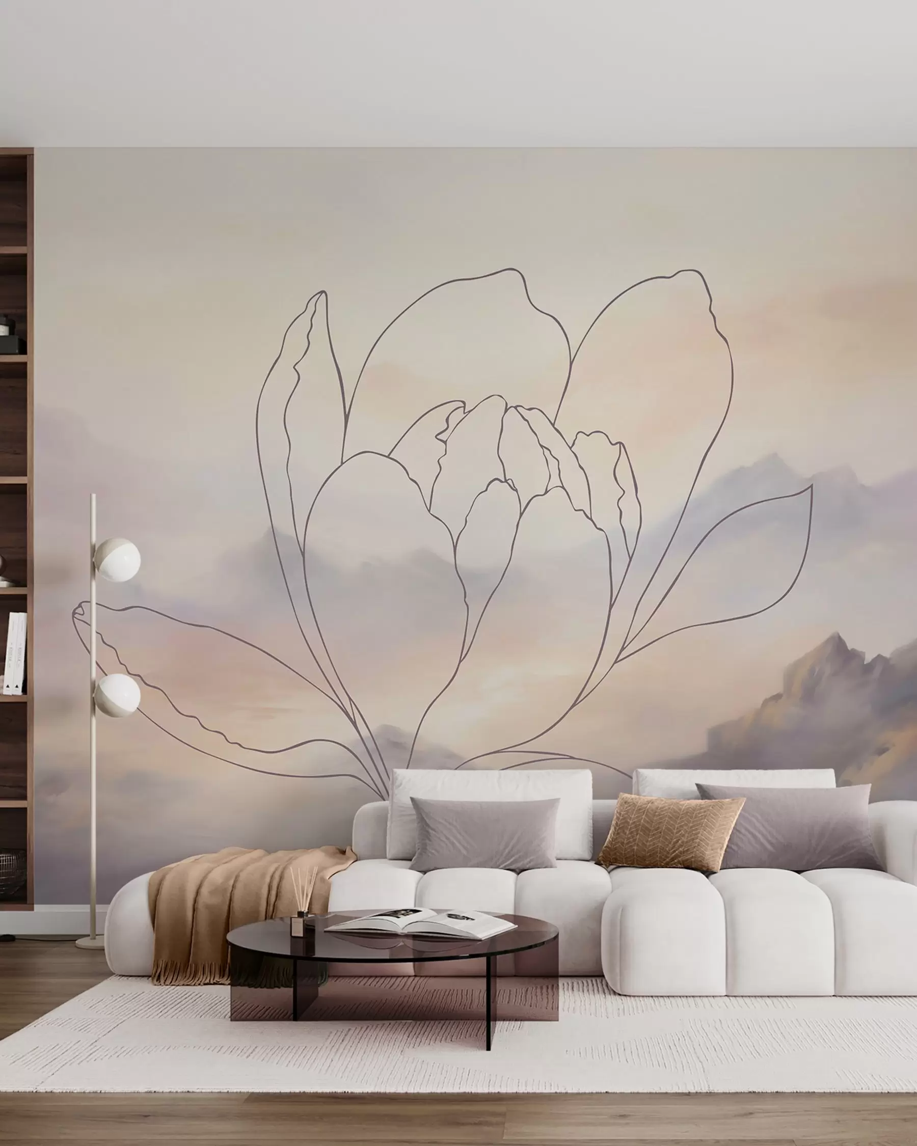 Fotobehang Berglandschap met het silhouet van een bloem w05788