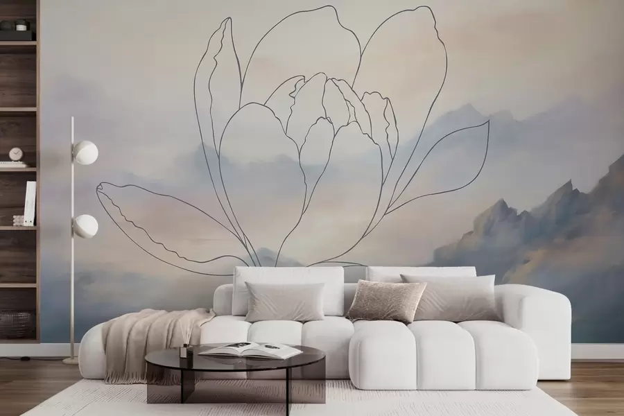 Fotobehang Berglandschap met het silhouet van een bloem w05788v1