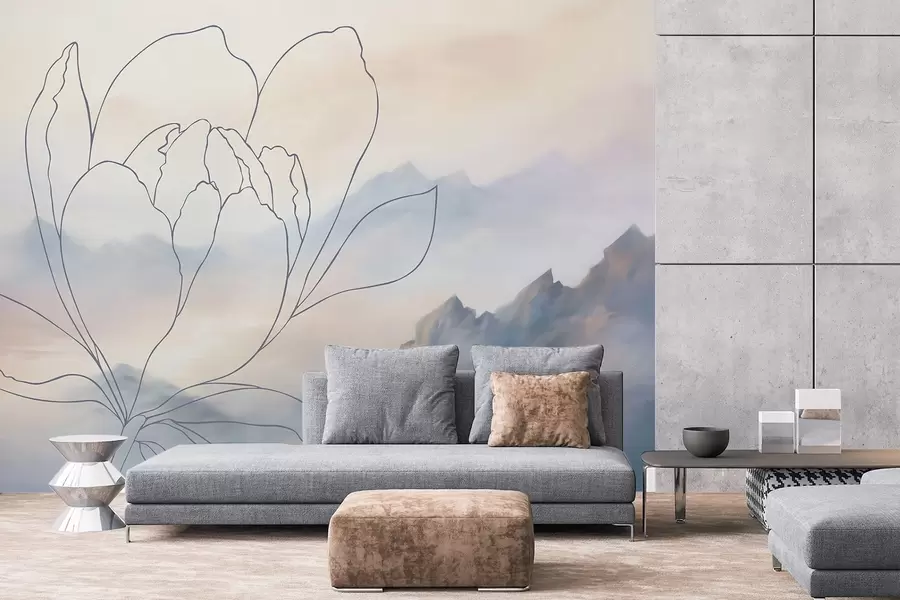 Fotobehang Berglandschap met het silhouet van een bloem w05788v1