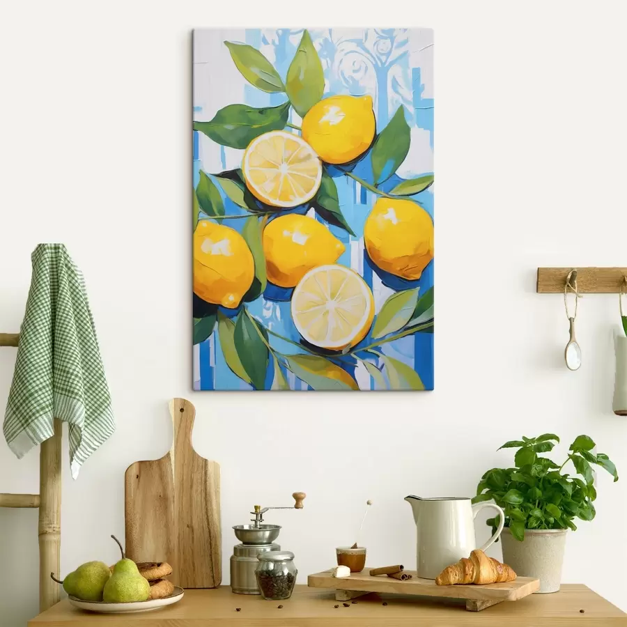  Peintures Des citrons parmi le feuillage, imitation d'un tableau s50065