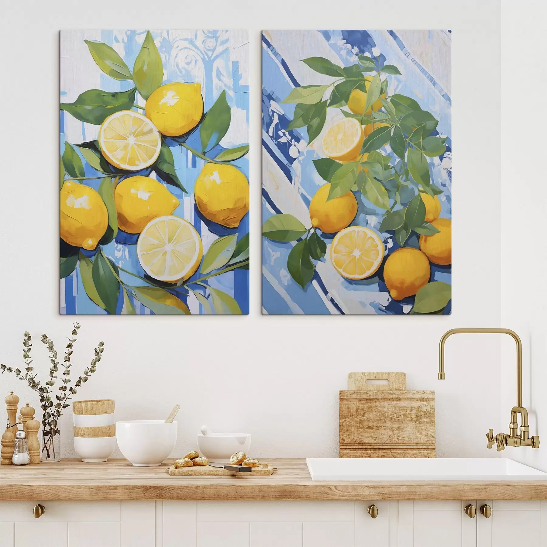  Peintures Des citrons parmi le feuillage, imitation d'un tableau m30778