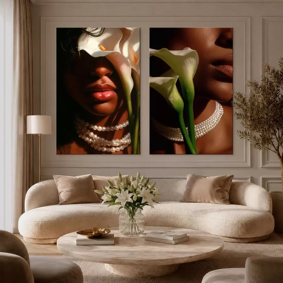  Peintures Diptyque avec portraits et callas blanches m30744