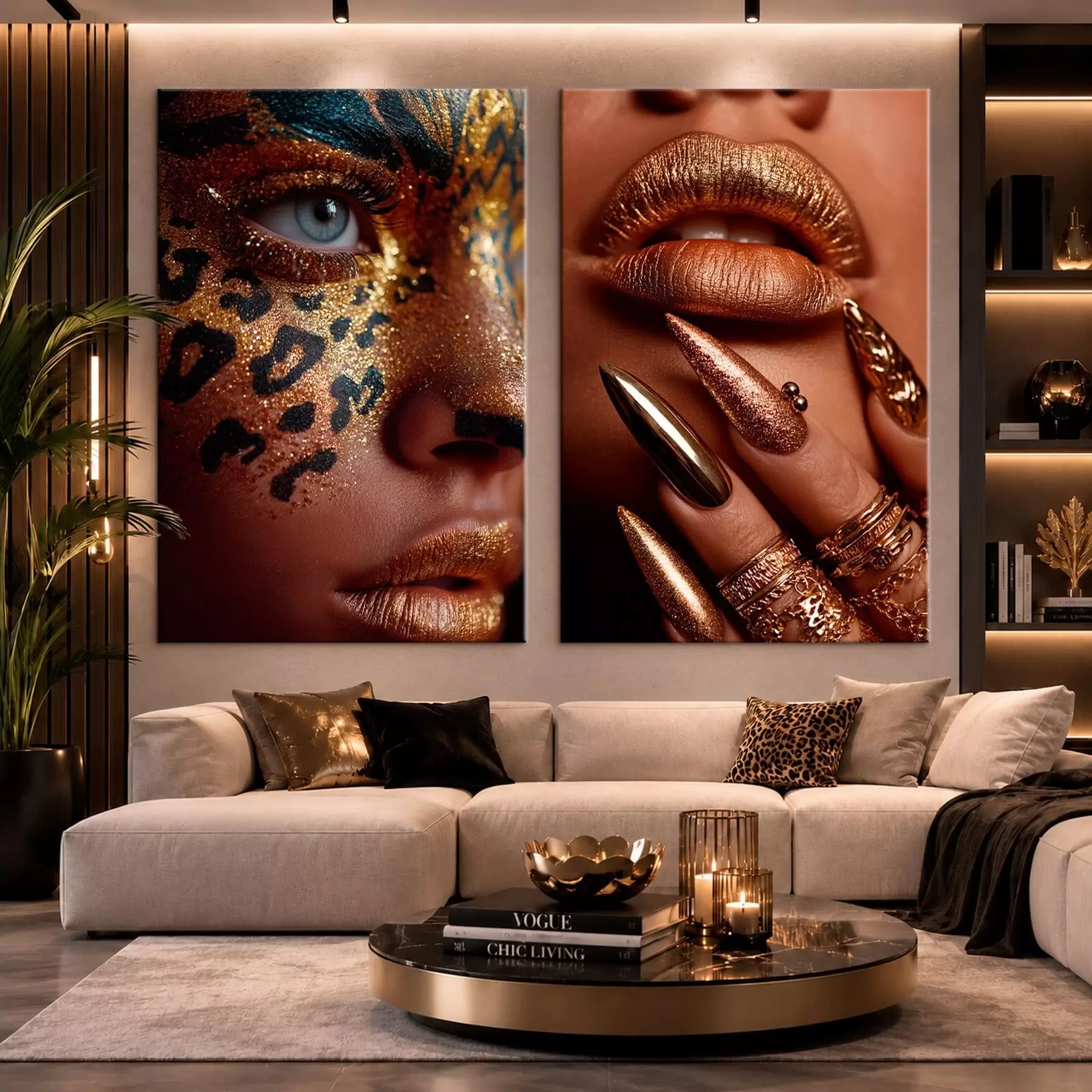  Peintures Diptyque avec maquillage métallisé et maquillage facial à imprimé animalier m30747