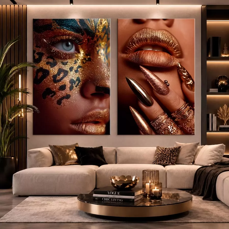  Peintures Diptyque avec maquillage métallisé et maquillage facial à imprimé animalier m30747