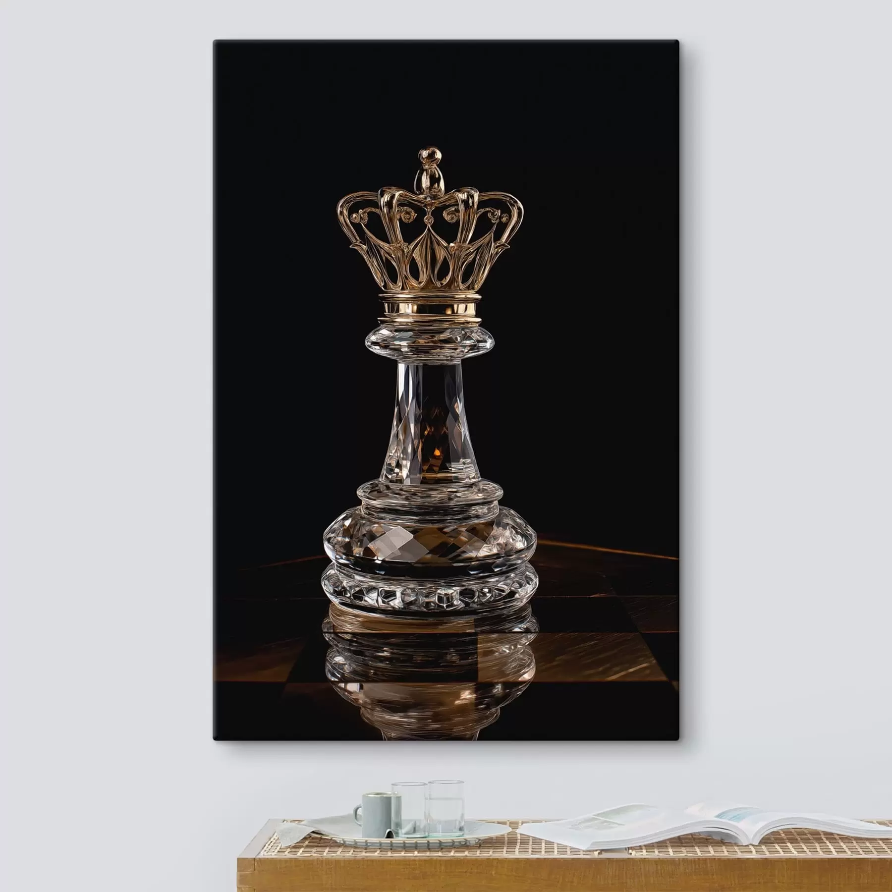  Peintures Reine d'échecs en verre sur fond sombre s49946