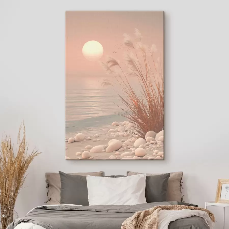  Peintures Rive paisible parsemée d'herbes à l'aube s49949