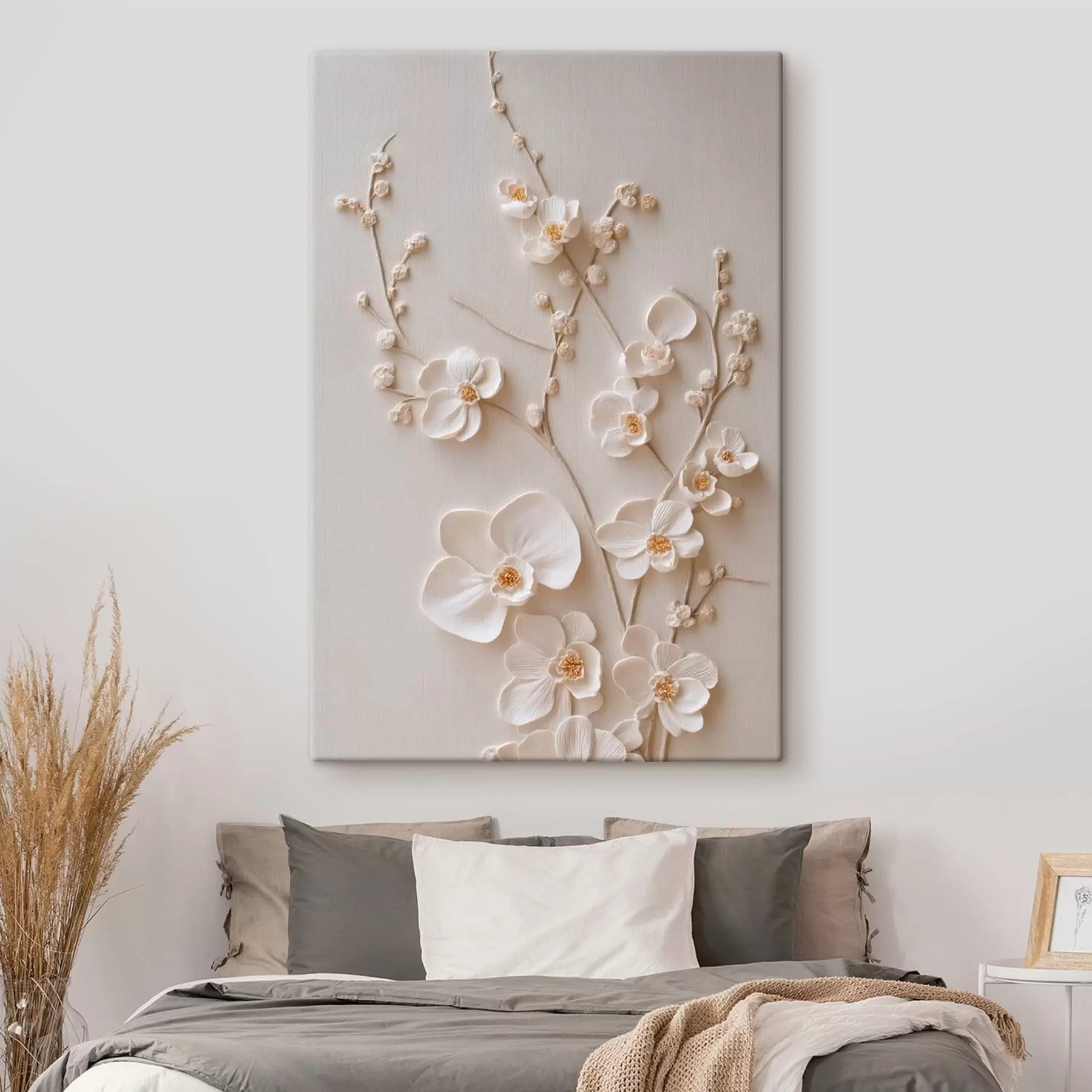  Peintures De volumineuses fleurs blanches sur des branches délicates s49957