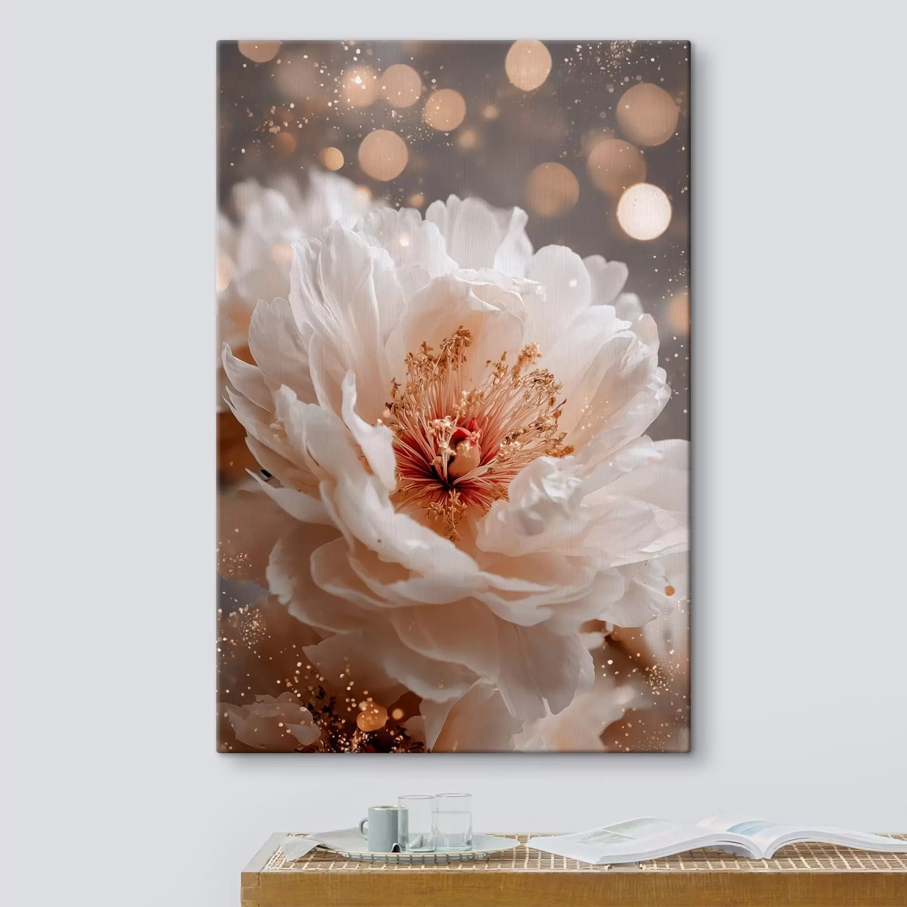  Peintures Fleur blanche aux reflets lumineux délicats s49973