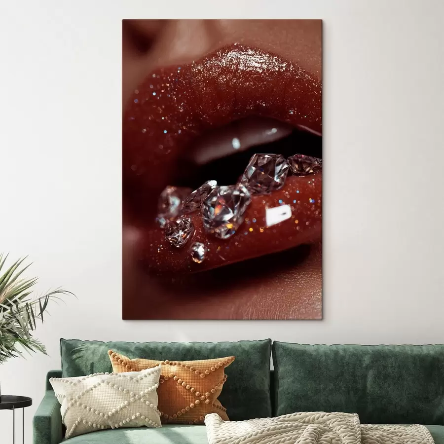  Peintures Gros plan sur des lèvres brillantes ornées de cristaux transparents s49977