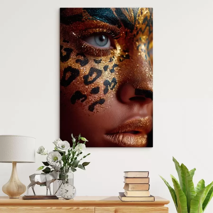  Peintures Portrait en gros plan avec un maquillage brillant à imprimé animalier s49979