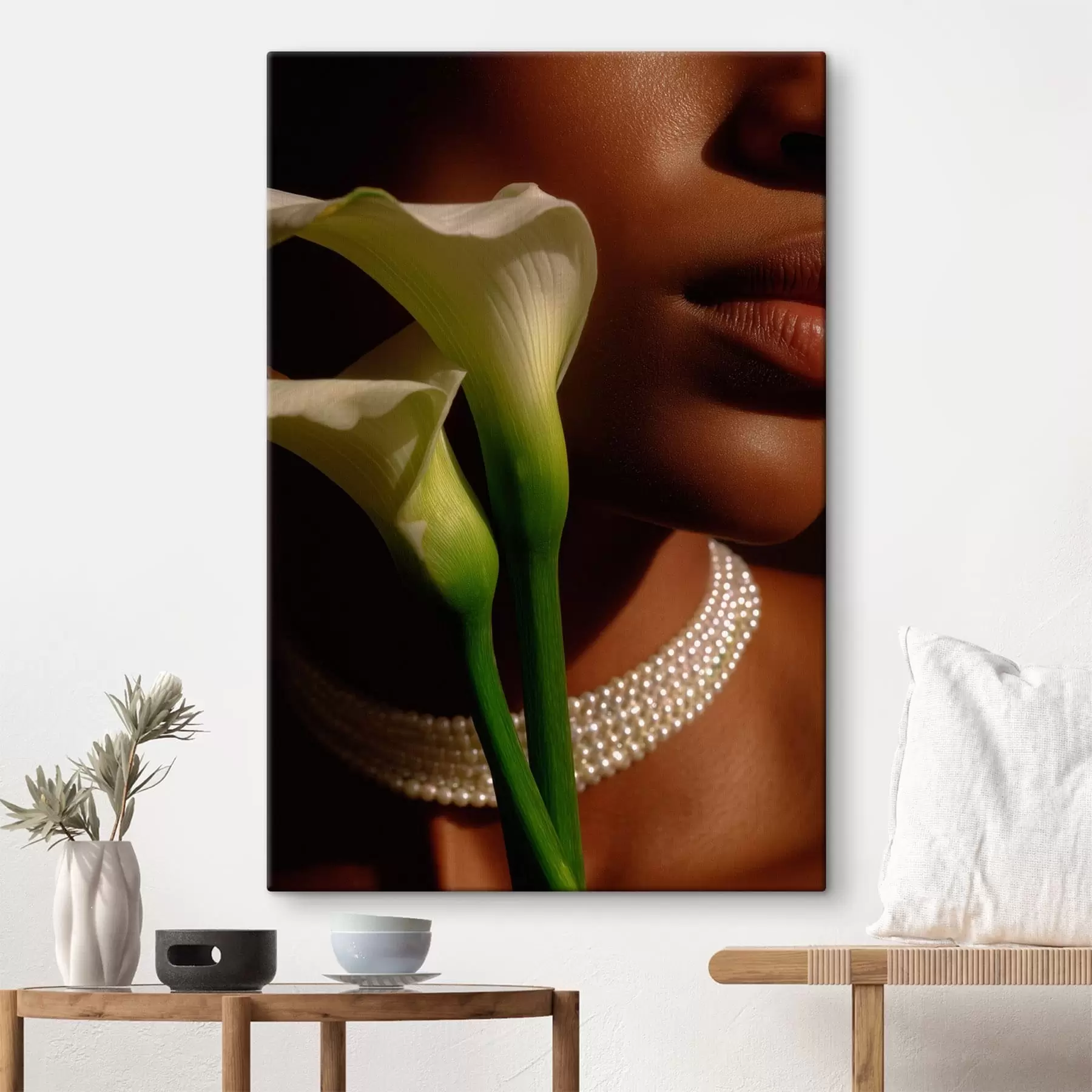  Peintures Portrait avec des fleurs blanches dans une lumière douce s49980