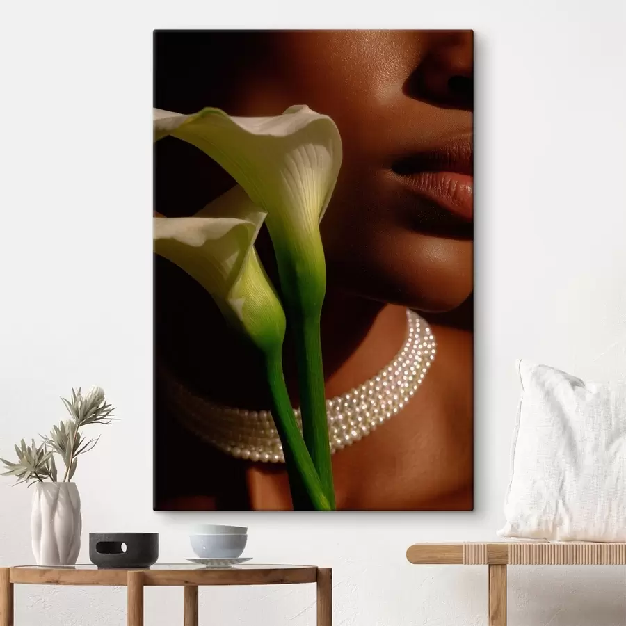 Fotobehang Portret met witte bloemen in zacht licht s49980