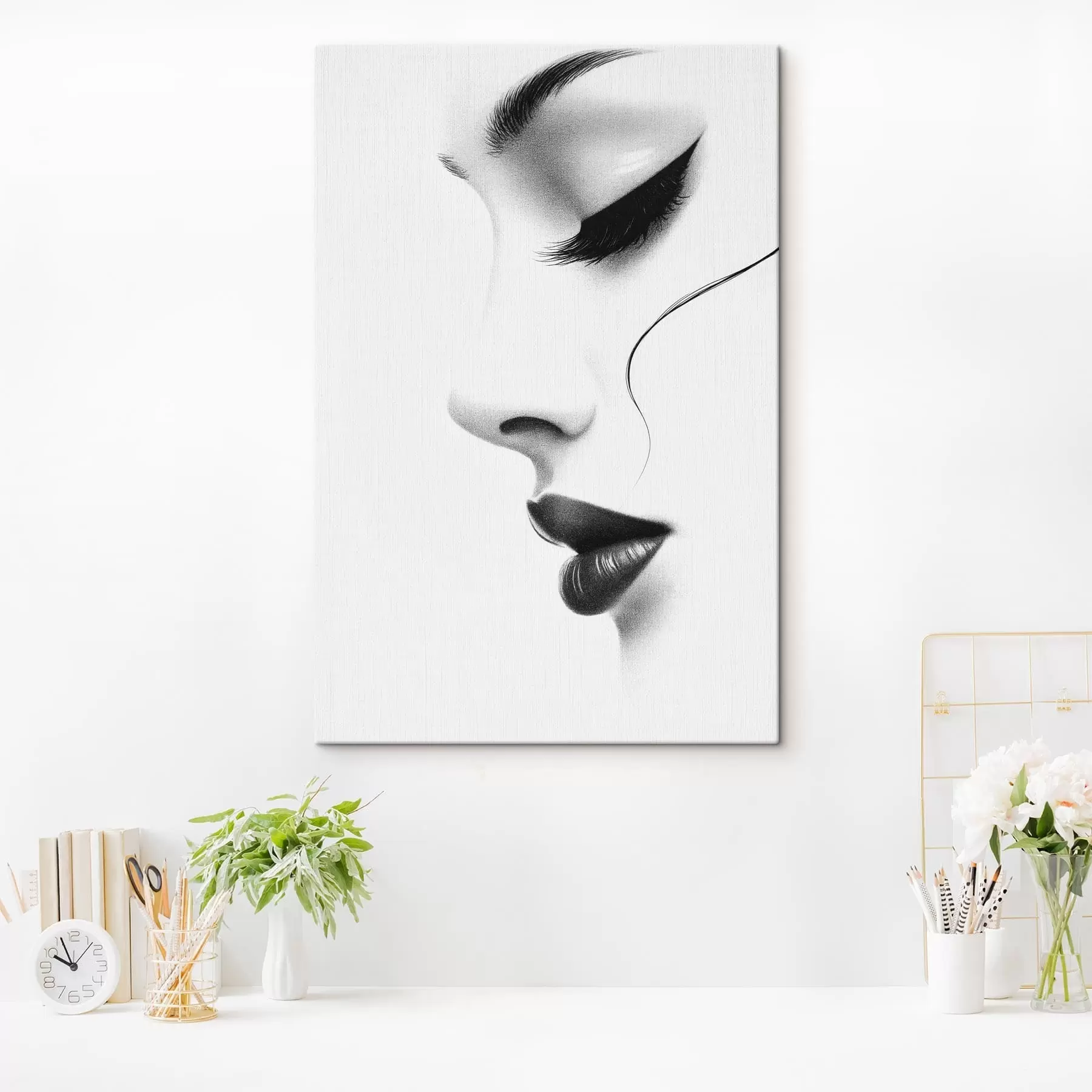  Peintures Portrait minimaliste d'une femme en noir et blanc s49982