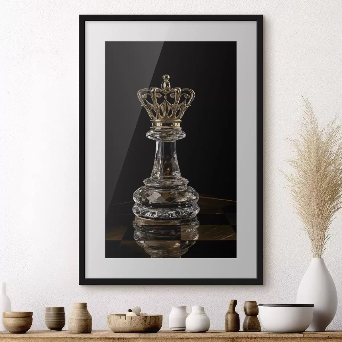 Affiche Reine d'échecs en verre sur fond sombre f49946