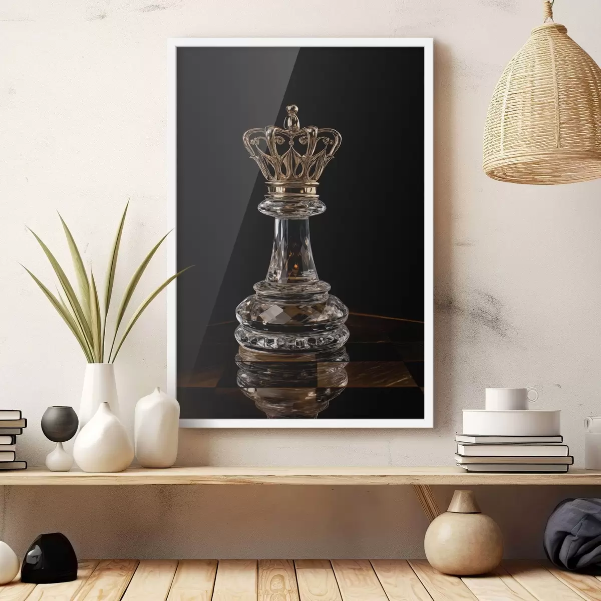 Affiche Reine d'échecs en verre sur fond sombre f49946