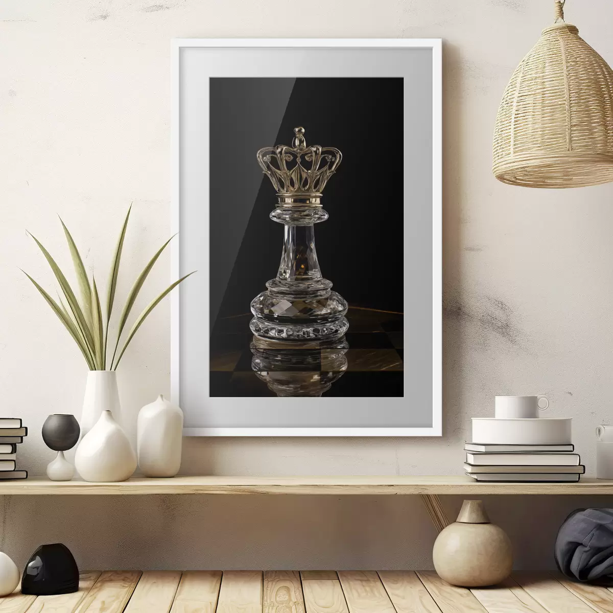 Affiche Reine d'échecs en verre sur fond sombre f49946