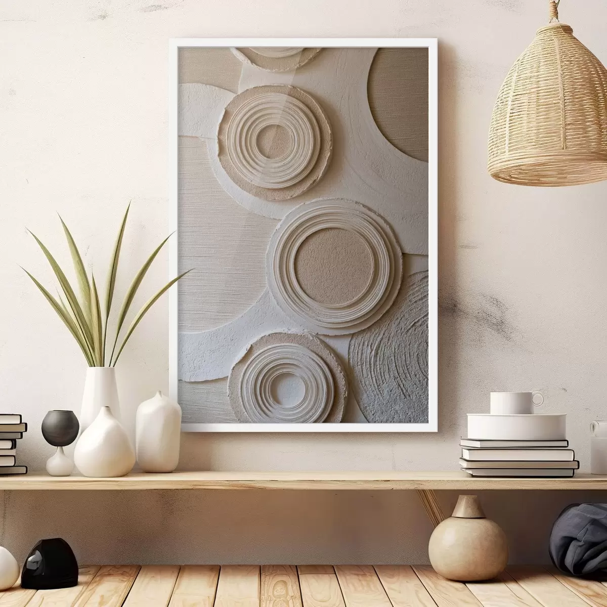 Affiche Composition géométrique avec des cercles et un effet de relief f49956