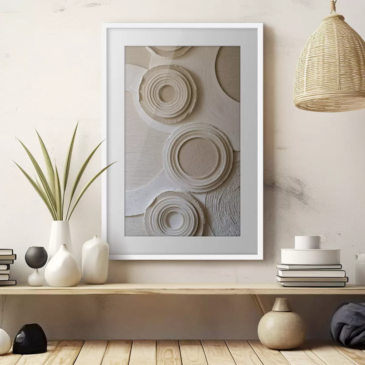 Affiche Composition géométrique avec des cercles et un effet de relief f49956