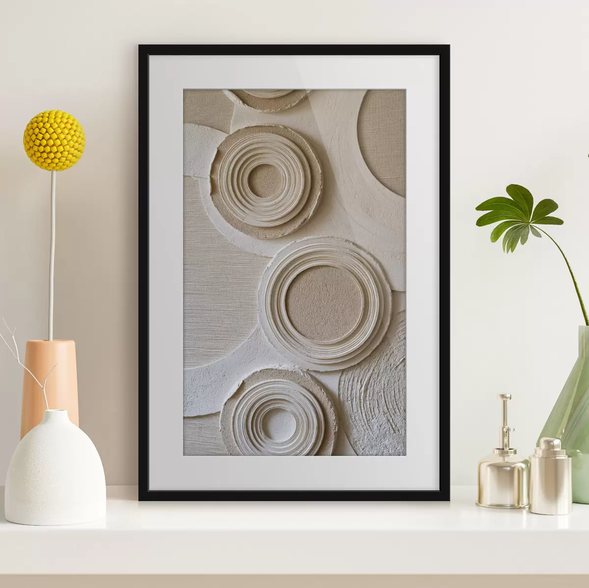 Affiche Composition géométrique avec des cercles et un effet de relief f49956