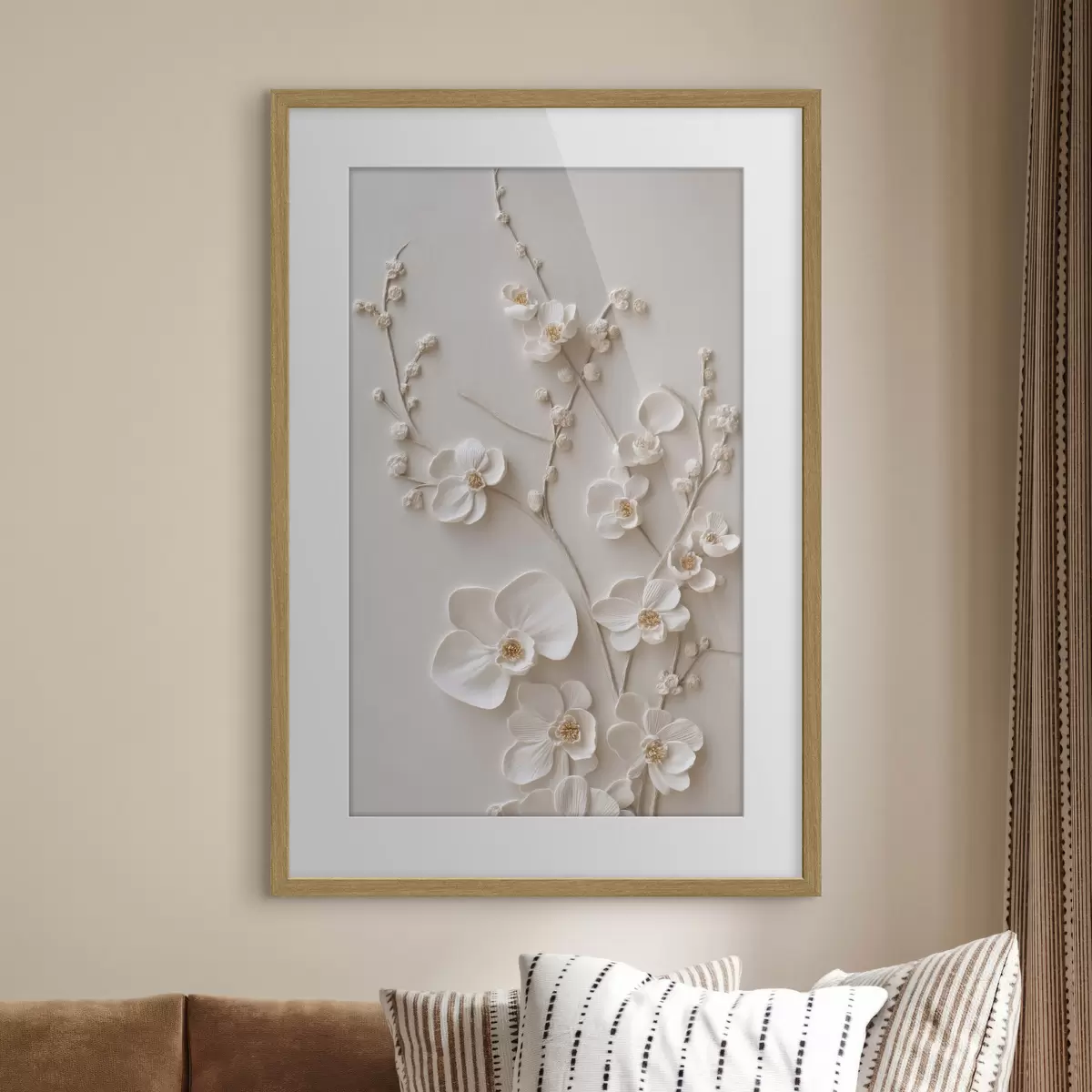 Affiche De volumineuses fleurs blanches sur des branches délicates f49957