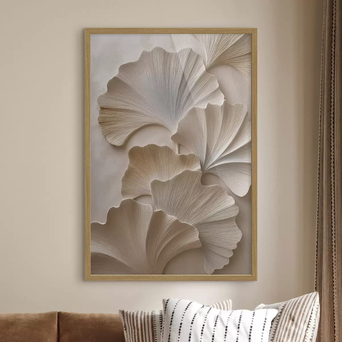 Affiche Feuilles aux tons neutres et doux, avec un effet de relief f49960