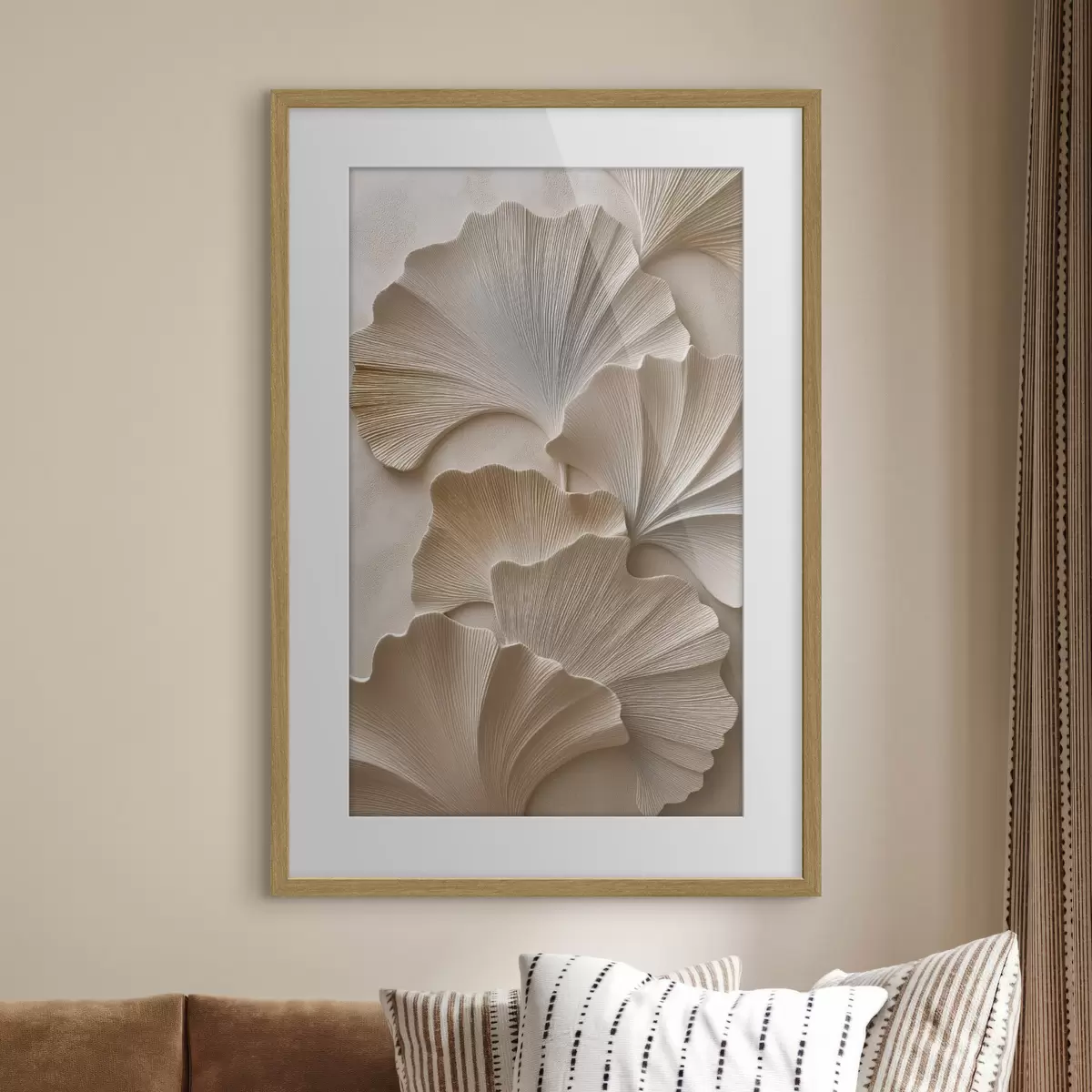 Affiche Feuilles aux tons neutres et doux, avec un effet de relief f49960