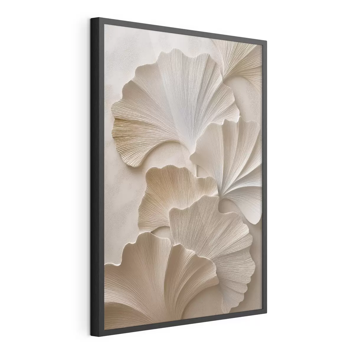 Affiche Feuilles aux tons neutres et doux, avec un effet de relief f49960
