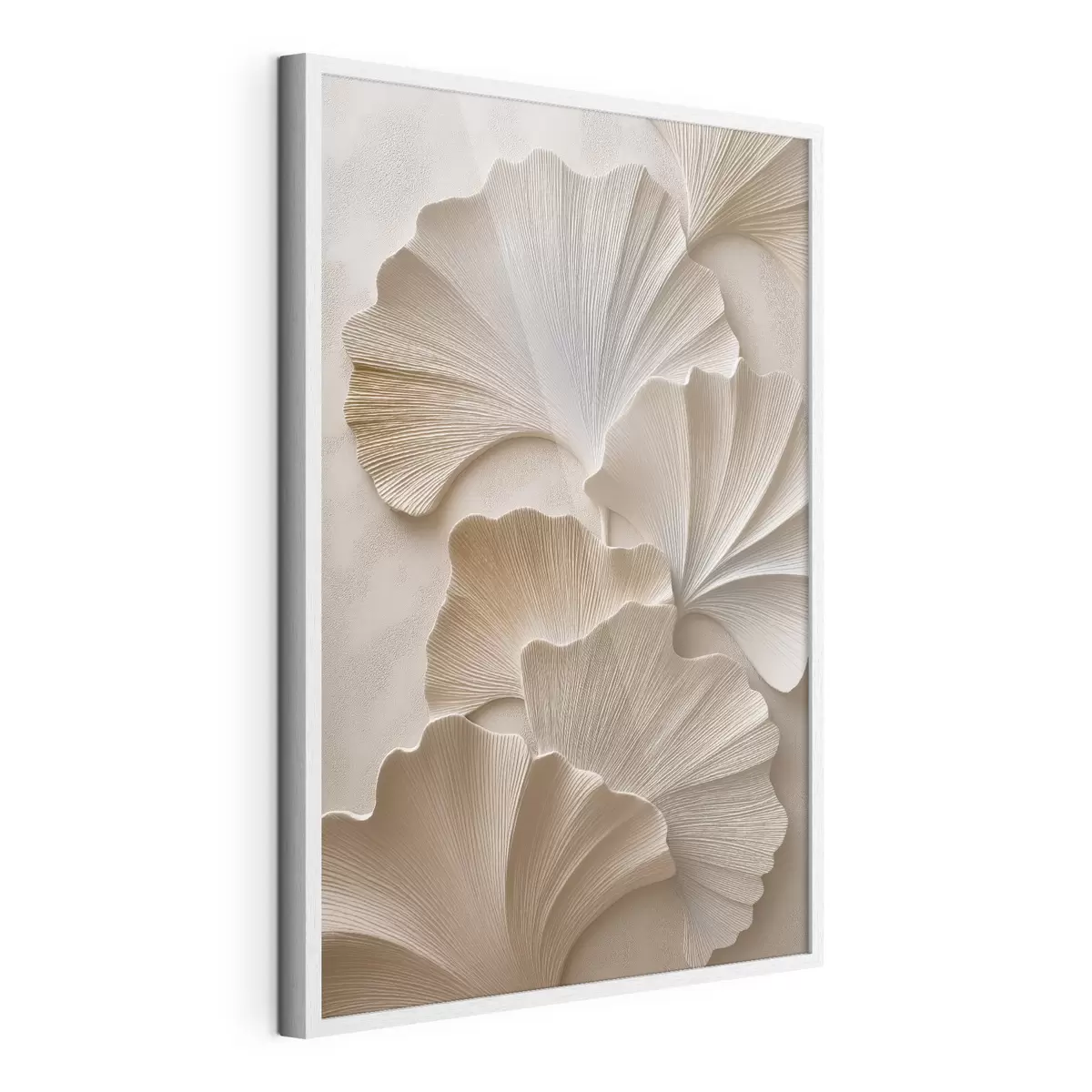 Affiche Feuilles aux tons neutres et doux, avec un effet de relief f49960