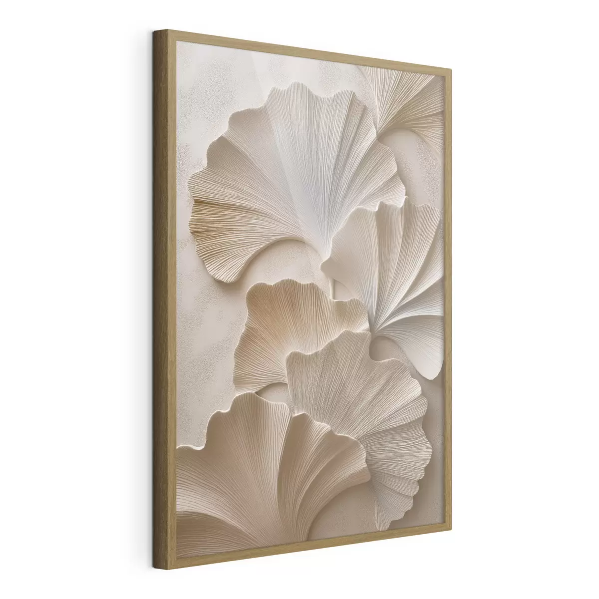 Affiche Feuilles aux tons neutres et doux, avec un effet de relief f49960