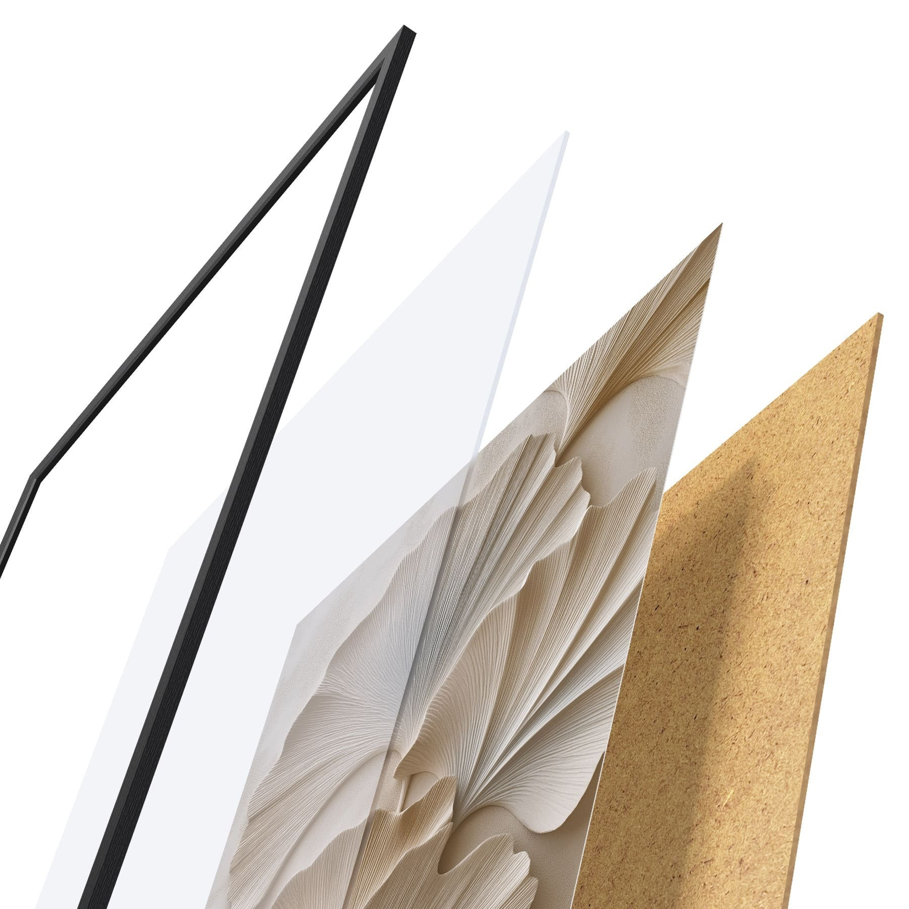 Affiche Feuilles aux tons neutres et doux, avec un effet de relief f49960