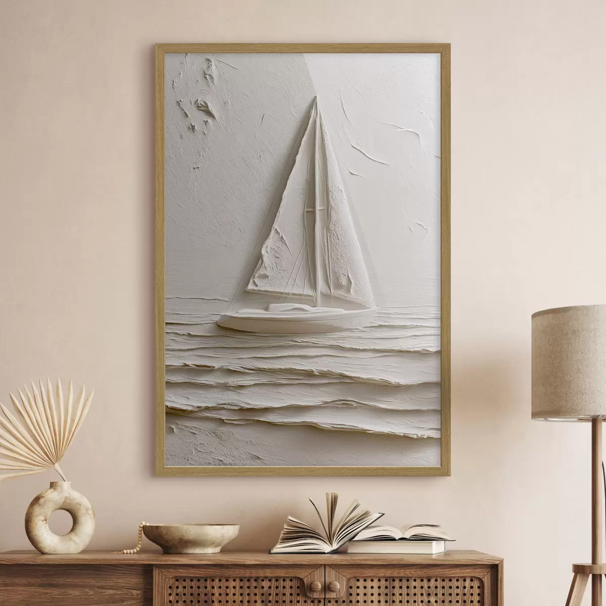 Affiche Voilier sur des vagues calmes avec un effet de relief f49964