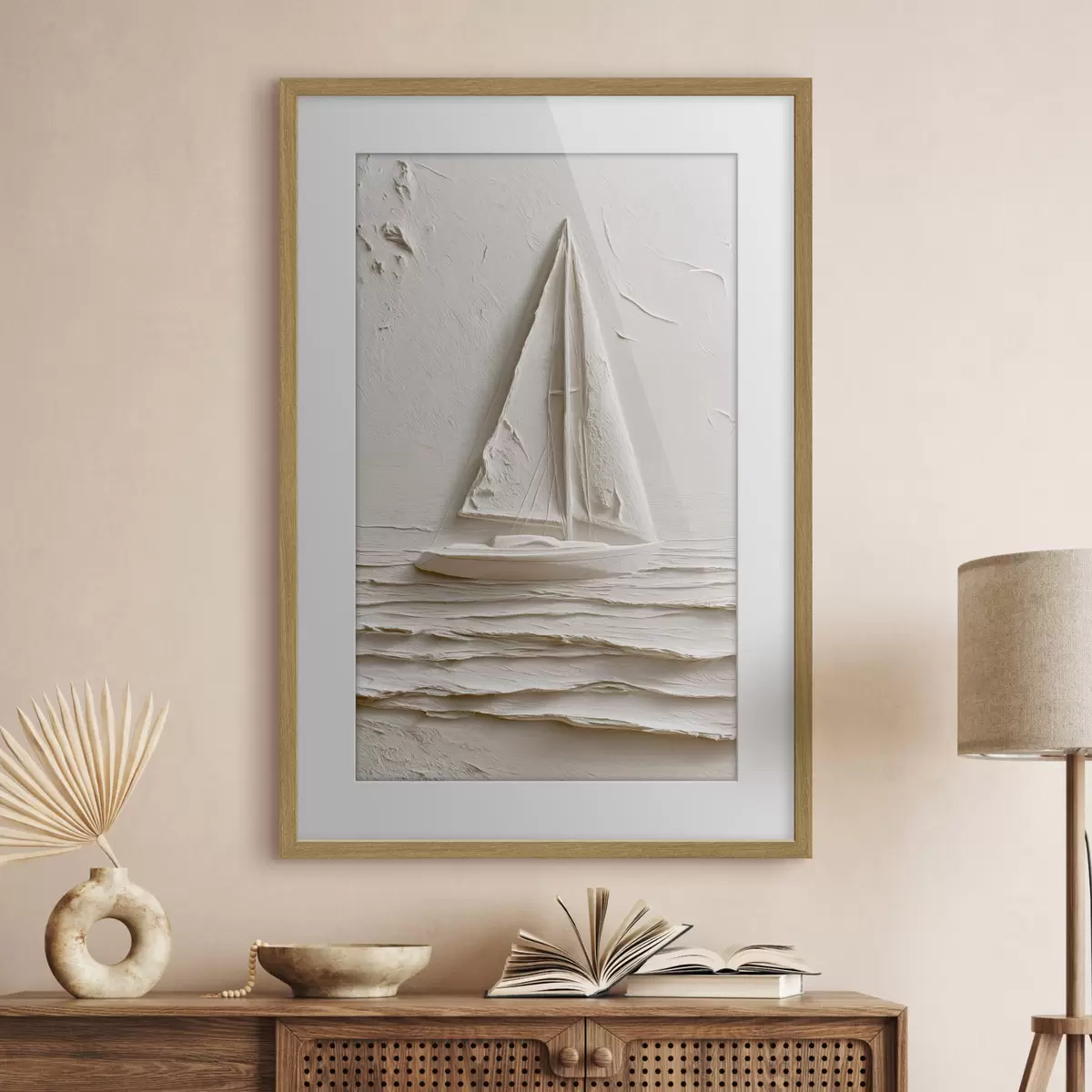 Affiche Voilier sur des vagues calmes avec un effet de relief f49964