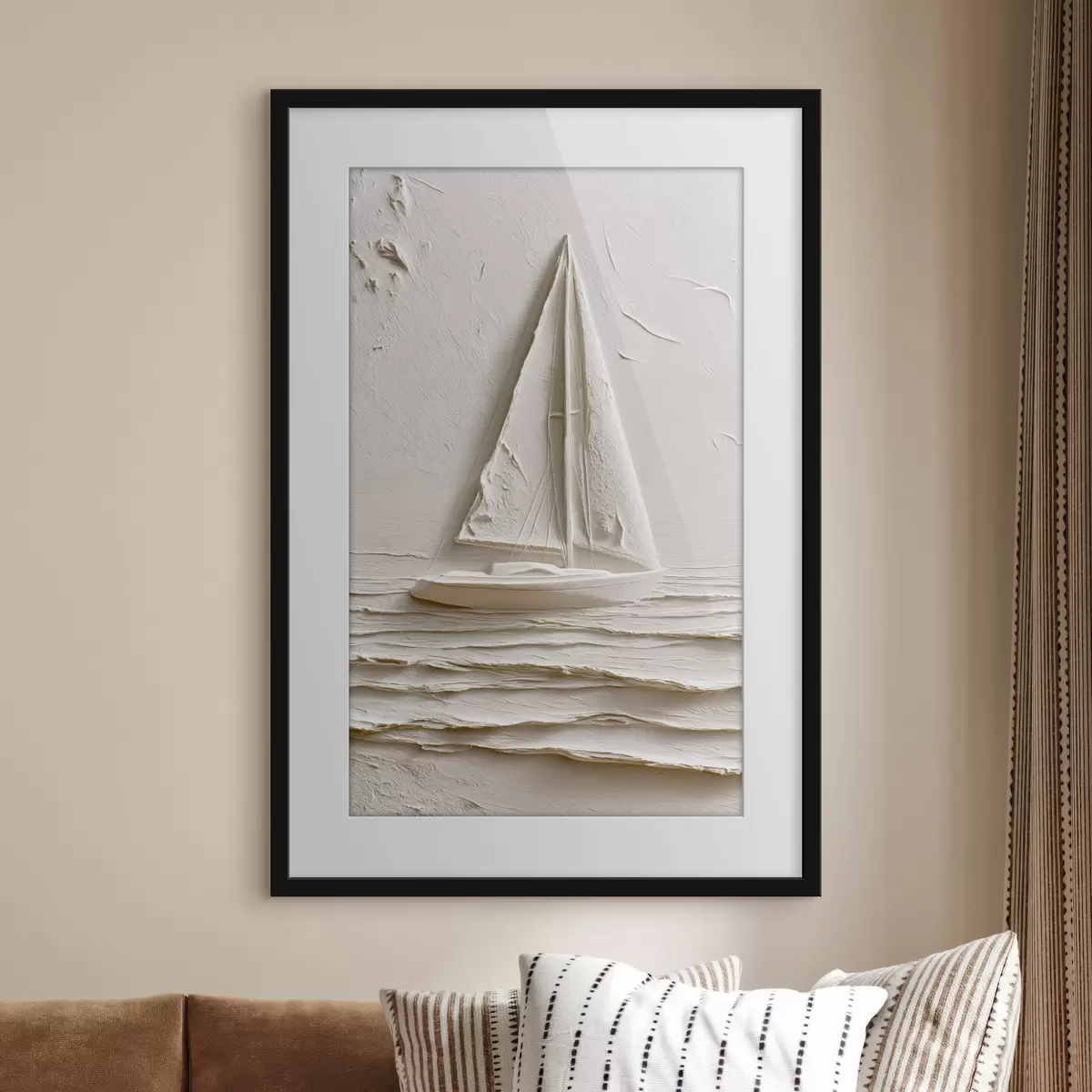 Affiche Voilier sur des vagues calmes avec un effet de relief f49964