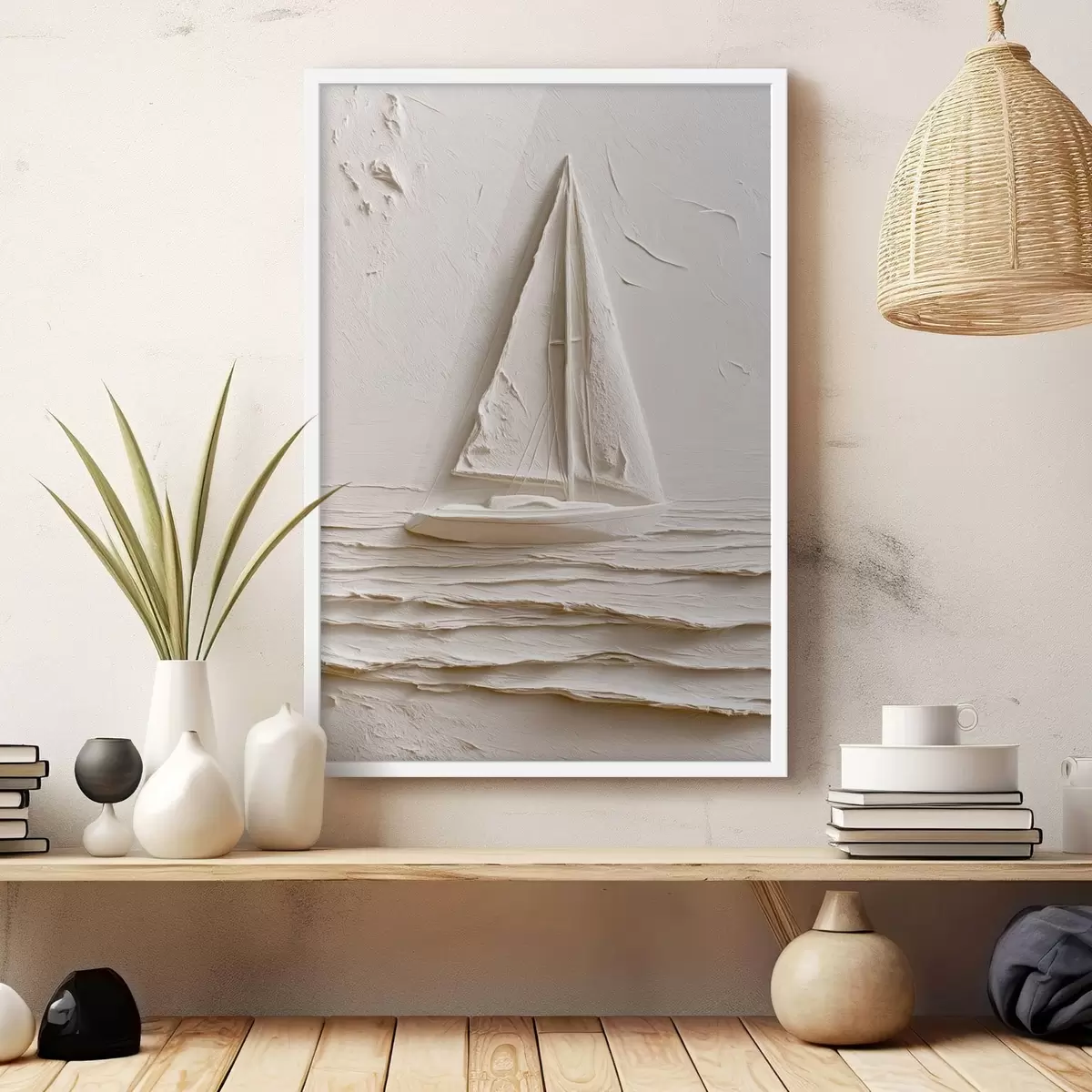 Affiche Voilier sur des vagues calmes avec un effet de relief f49964