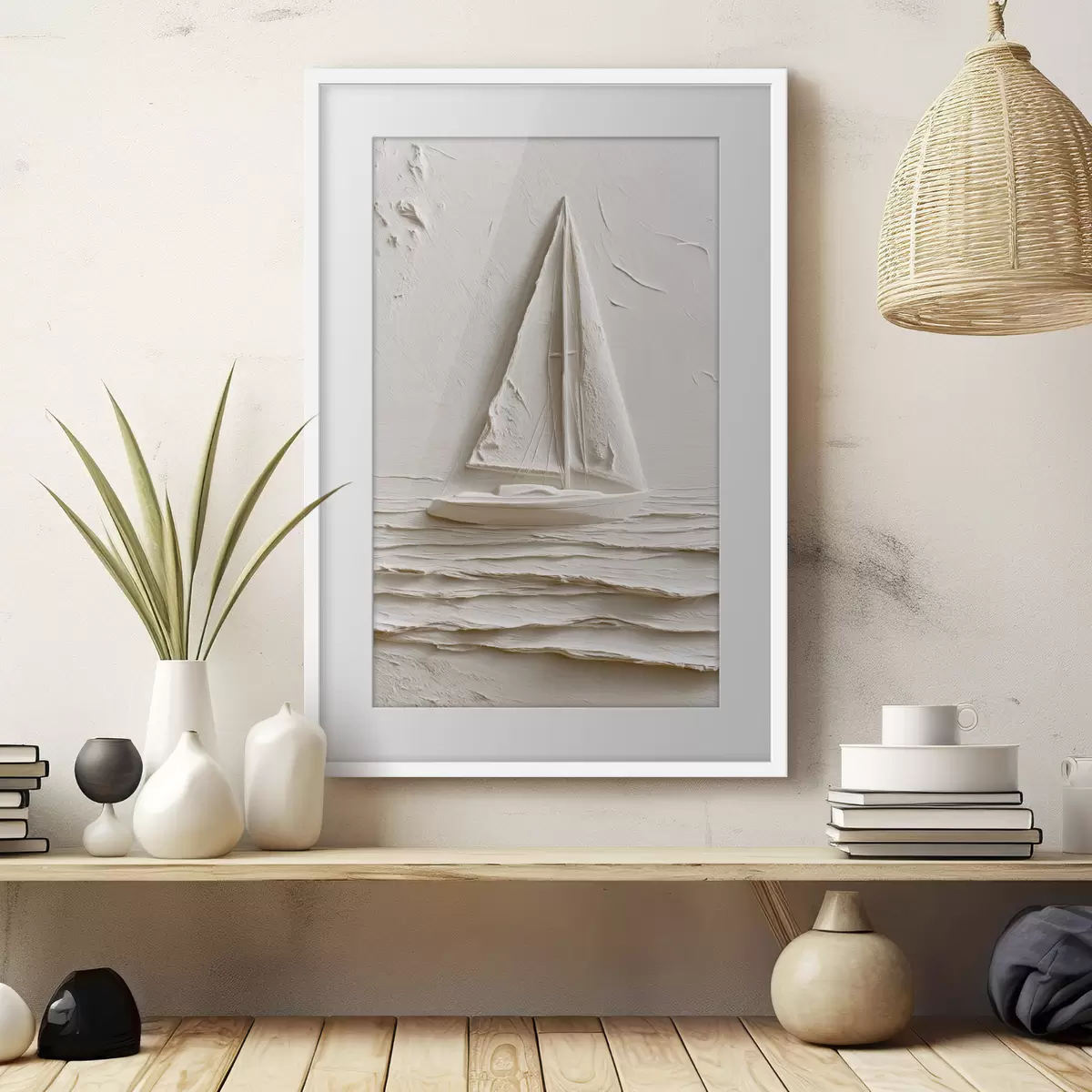 Affiche Voilier sur des vagues calmes avec un effet de relief f49964