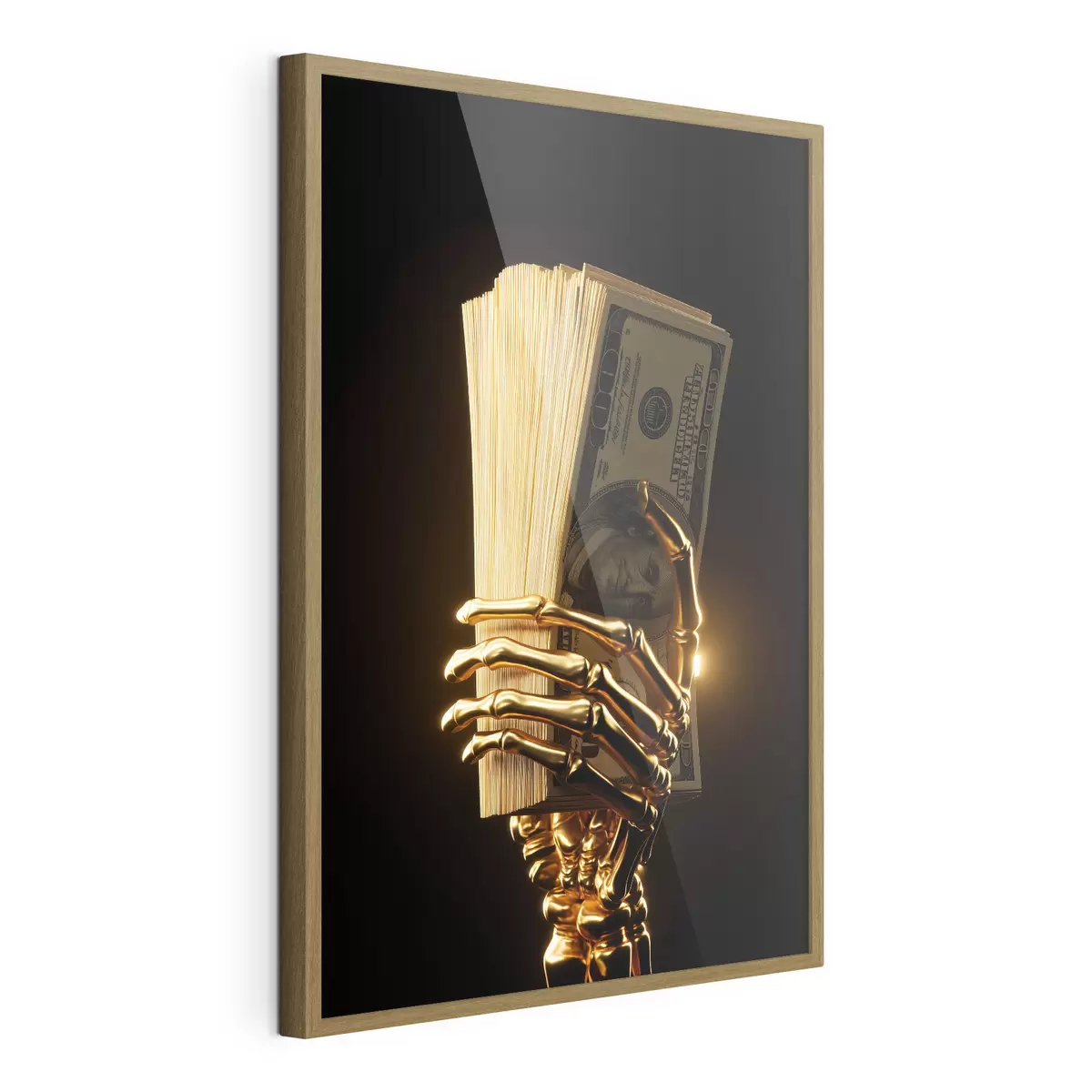 Affiche Main métallique tenant une liasse de billets de banque f49967