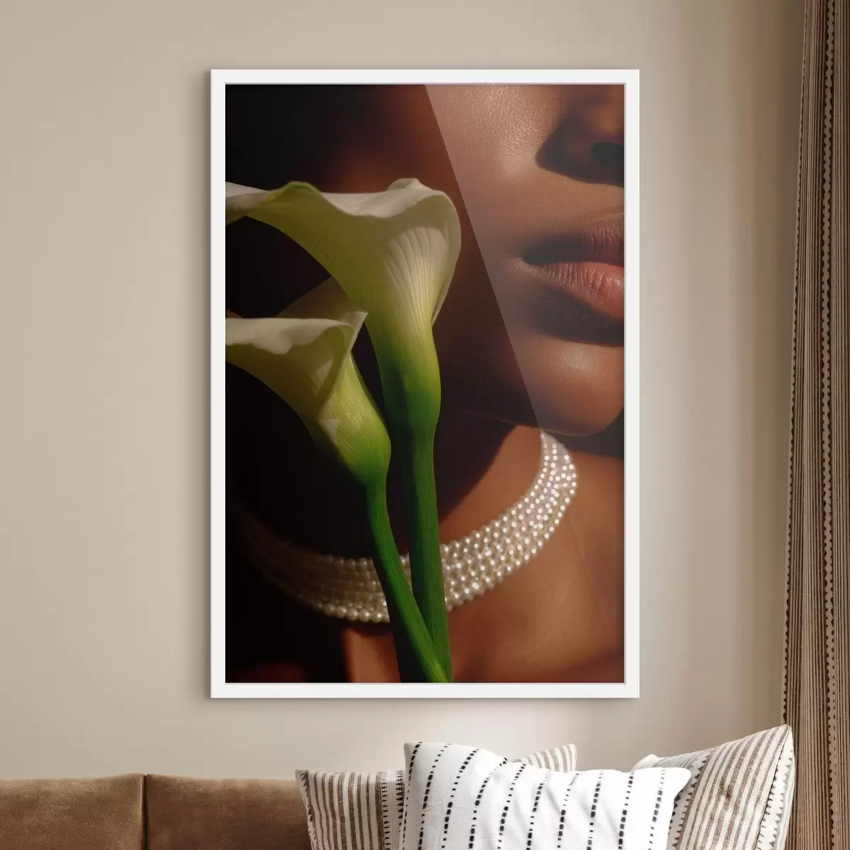 Affiche Portrait avec des fleurs blanches dans une lumière douce f49980