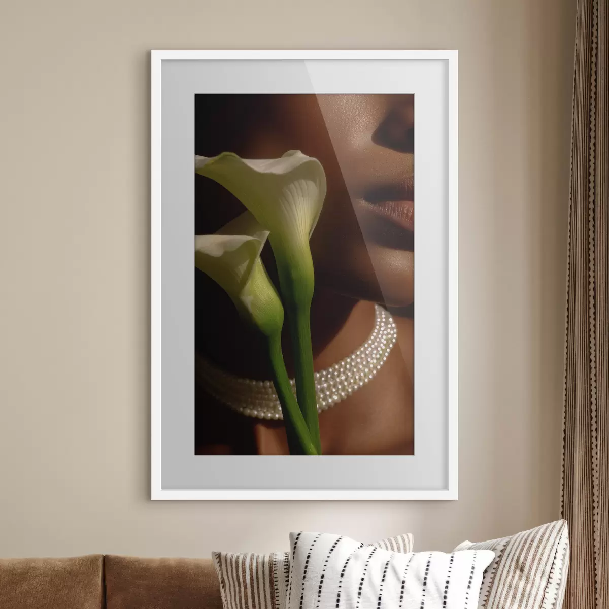 Affiche Portrait avec des fleurs blanches dans une lumière douce f49980
