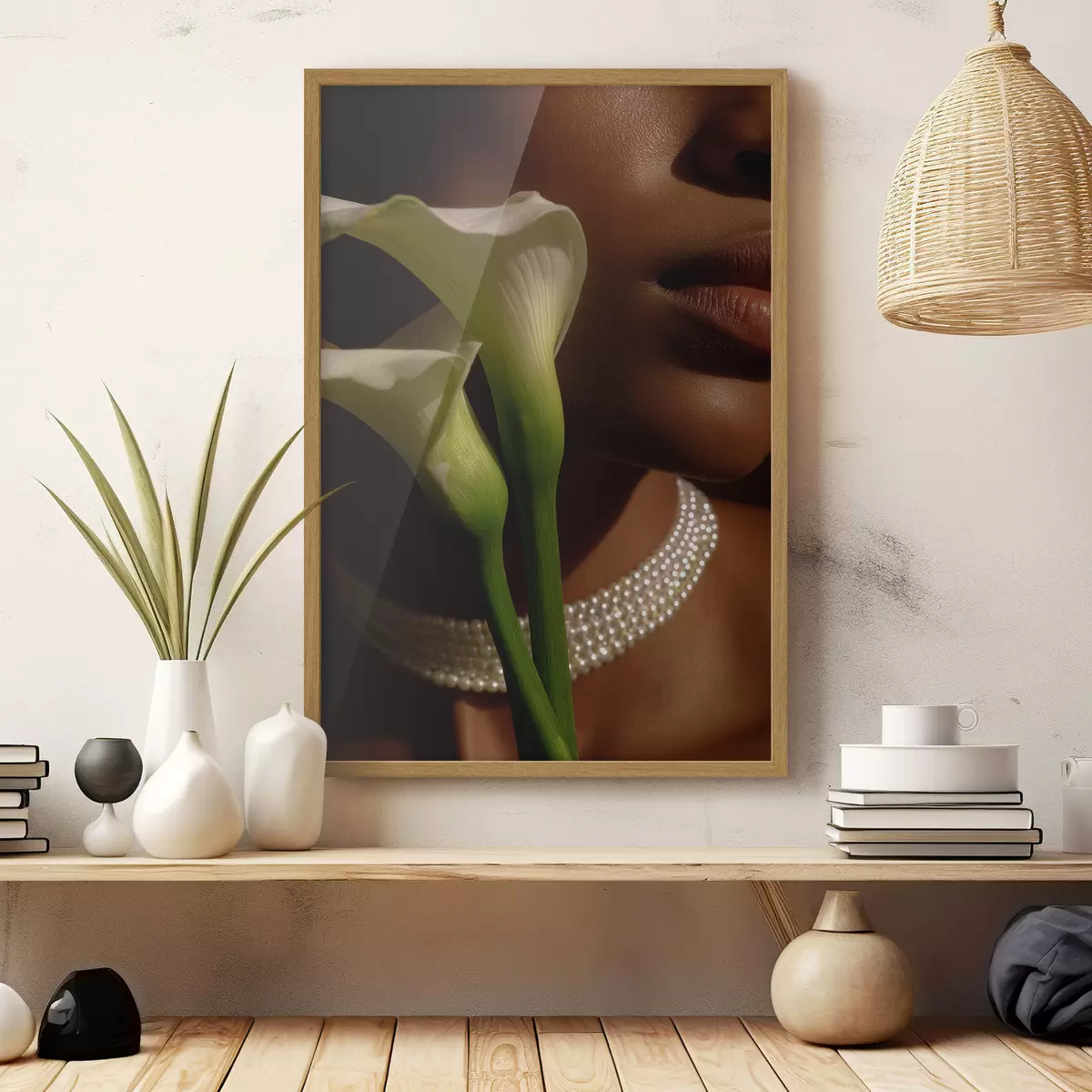 Affiche Portrait avec des fleurs blanches dans une lumière douce f49980