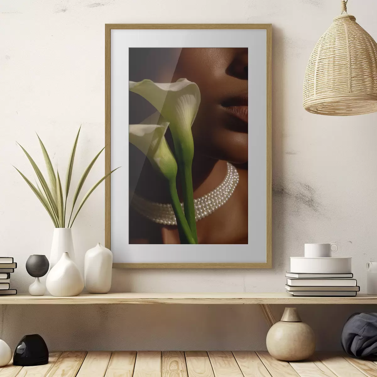Affiche Portrait avec des fleurs blanches dans une lumière douce f49980