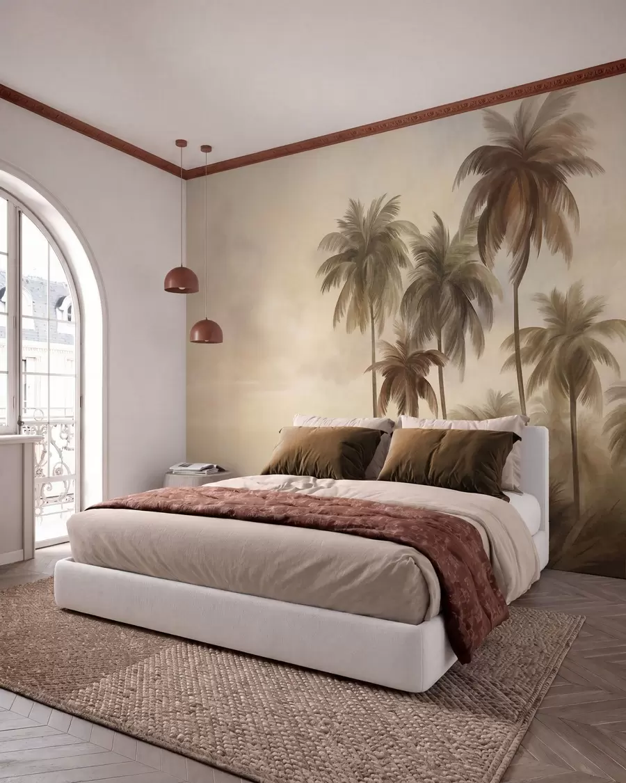 Papier peint photo Palmiers, paysage tropical, art texturé w09938