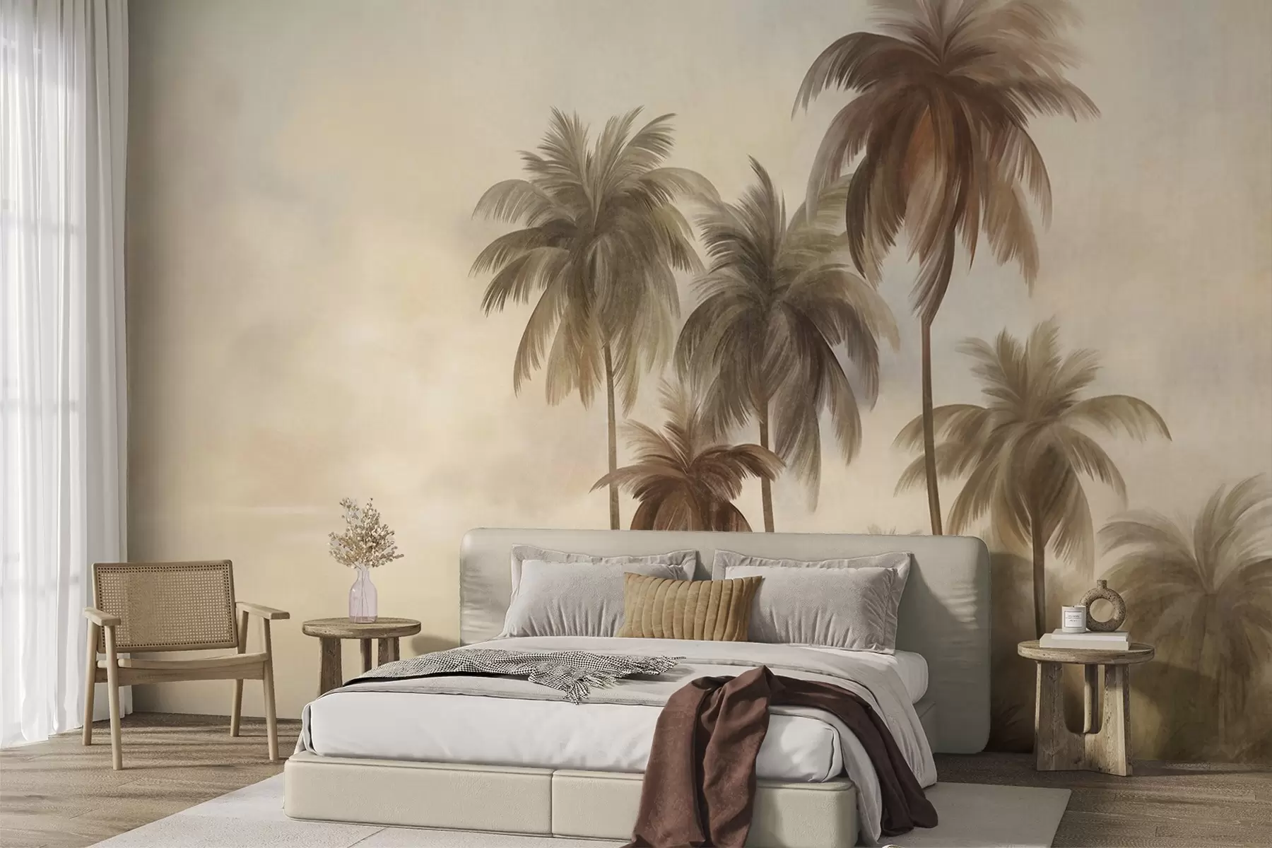 Papier peint photo Palmiers, paysage tropical, art texturé w09938